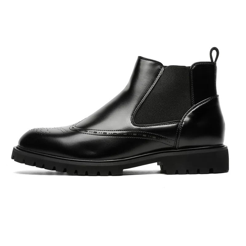 威世米邦 超纤皮 布洛克雕花英伦复古商务 短筒 切尔西靴 男款 黑色