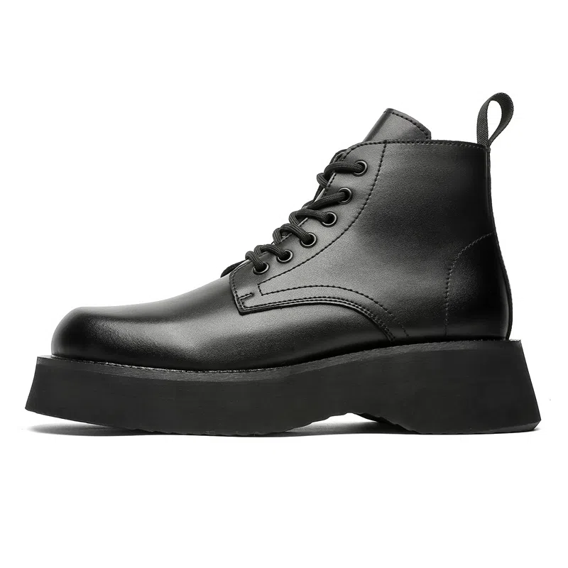 驰狼 大头厚底 短筒 马丁靴 男款 黑色