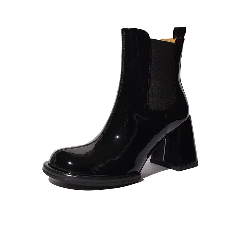BrandName Round Toe Patent Leather Block Heel 8cm