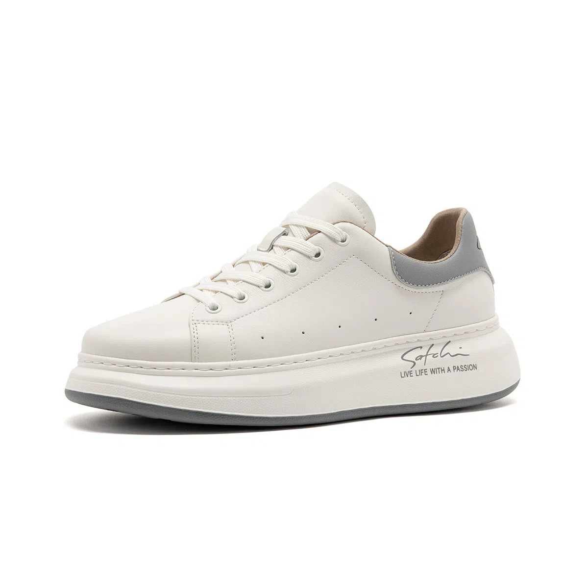 Satchi White Grey Low-Top Sneakers