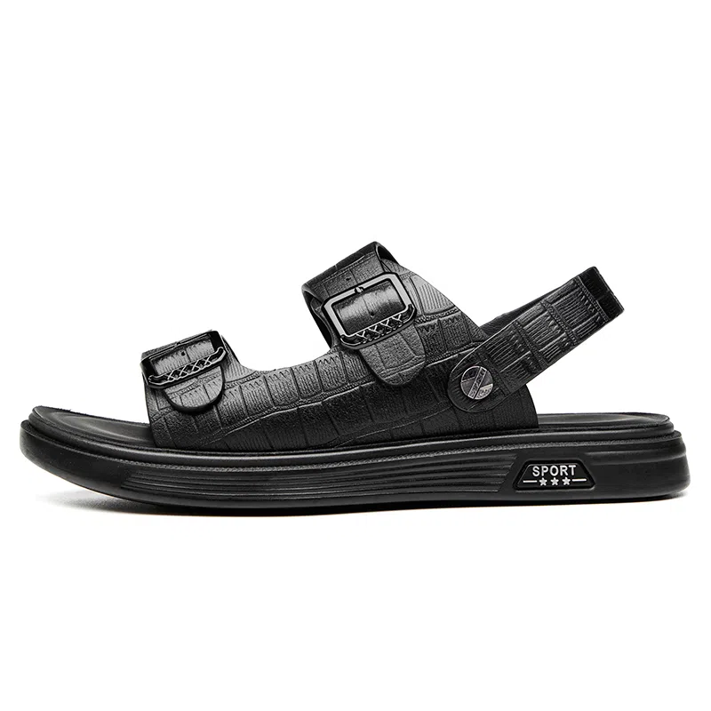 SHUPATE Black Leather Sandals