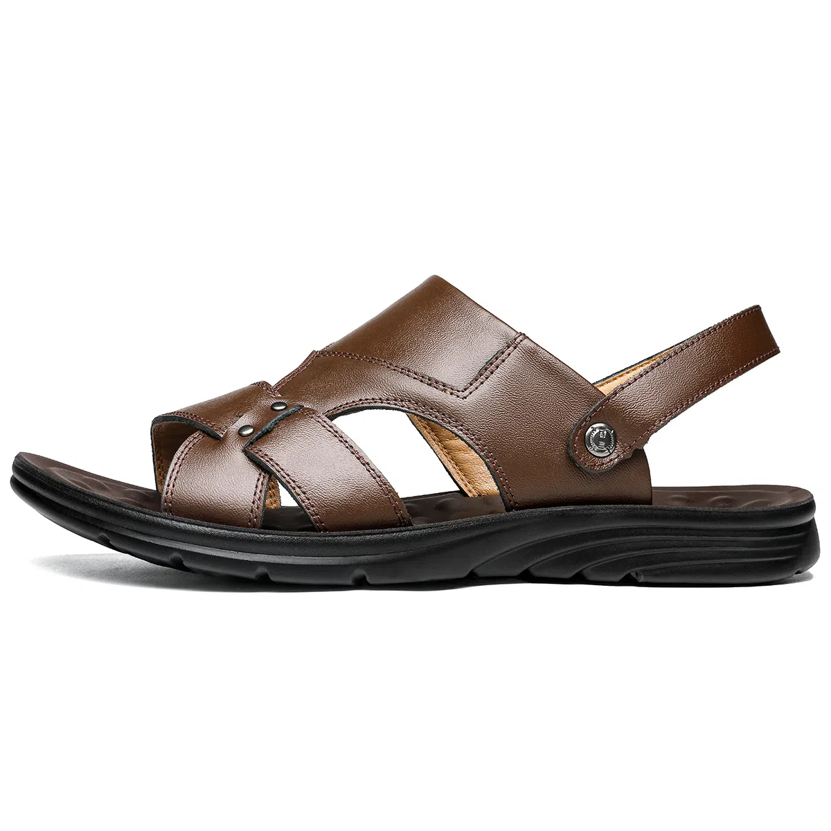 法派 头层牛皮 大码 纯色 简约 透气 轻便 舒适 沙滩凉鞋 男款