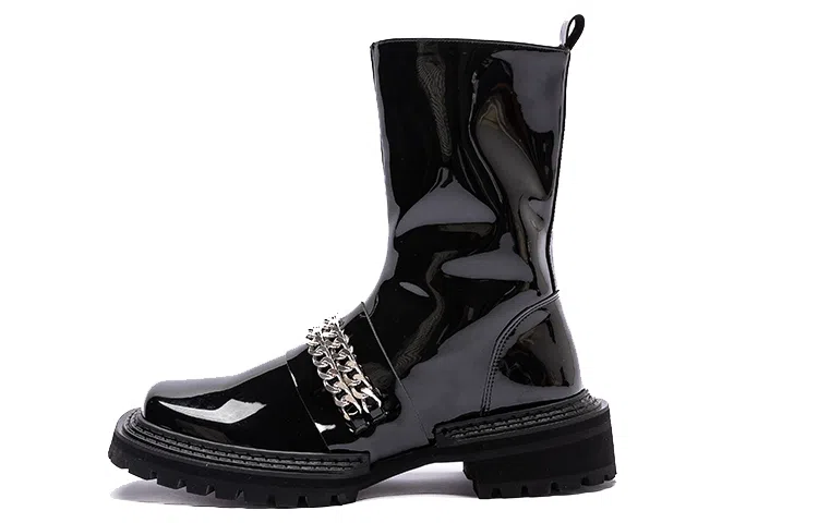 STOOSHE Future Series Square Toe Side Zipper Martin Boots Black