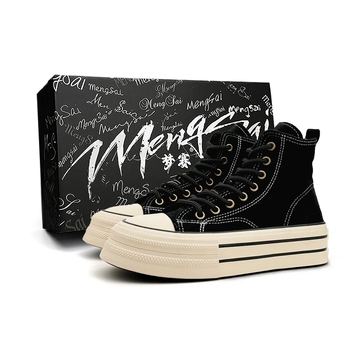 Mengsai High Top Canvas Sneakers Black