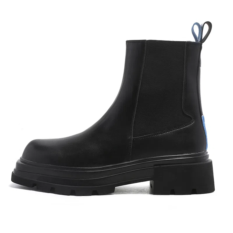 罗蒙 超纤皮 舒适百搭 厚底增高 复古烟筒 中筒 切尔西靴 男款 黑色