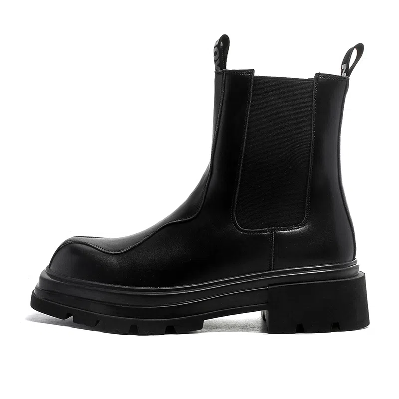 罗蒙 超纤皮 厚底增高 舒适耐磨 中筒 切尔西靴 男款 黑色