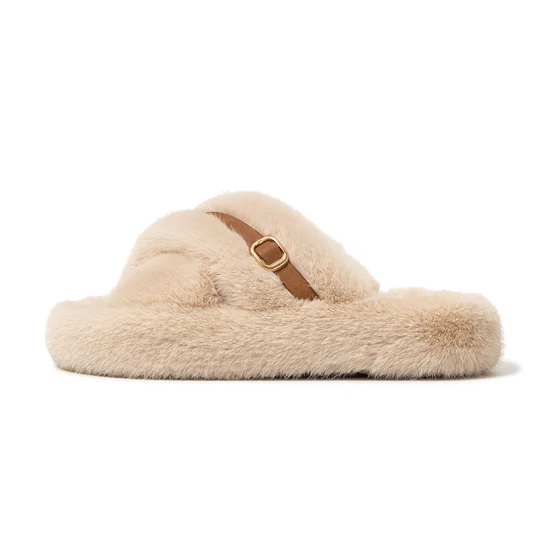 远港 毛毛时尚厚底一字拖鞋 女款