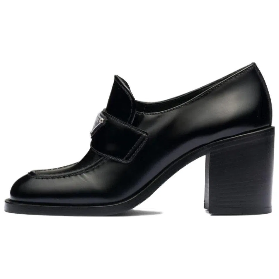 Prada Leather Slip-On Block Heel 7.5cm Black