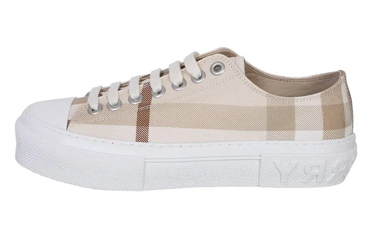 Burberry Canvas Low Top Sneakers White Brown