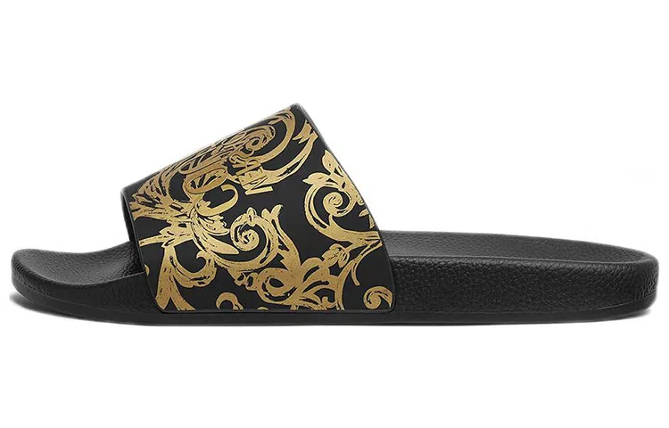Versace Jeans Couture Flat Slide Black Gold