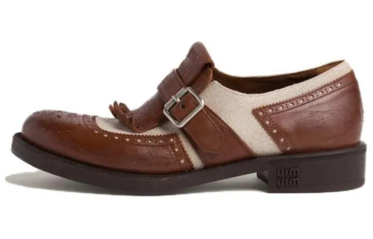 Miu Miu Round Toe Leather Dress Shoes Brown Gray