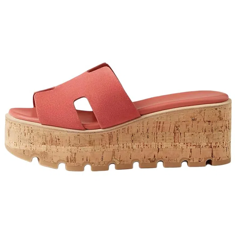 Hermes Eze Suede Slide Sandals Orange