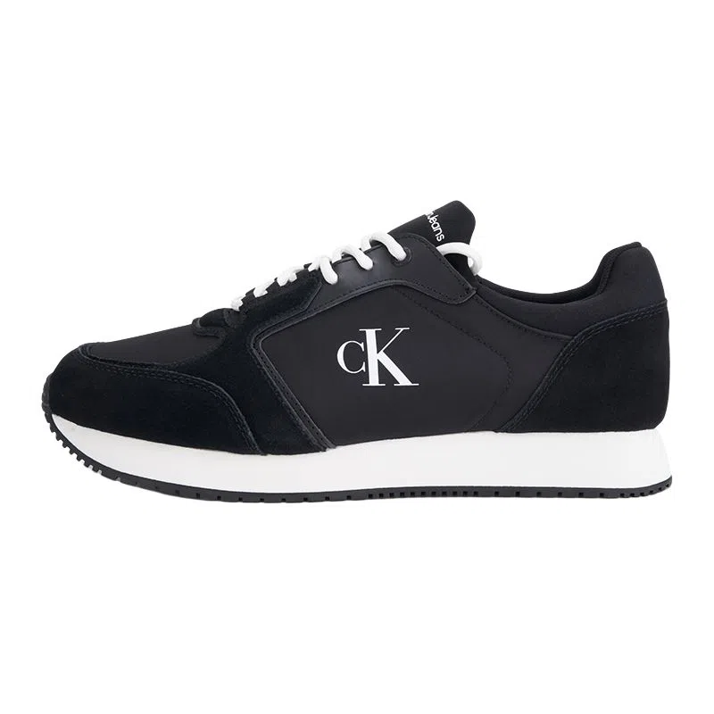 Calvin Klein Jeans Retro Patchwork Lace-Up Sneakers Black White