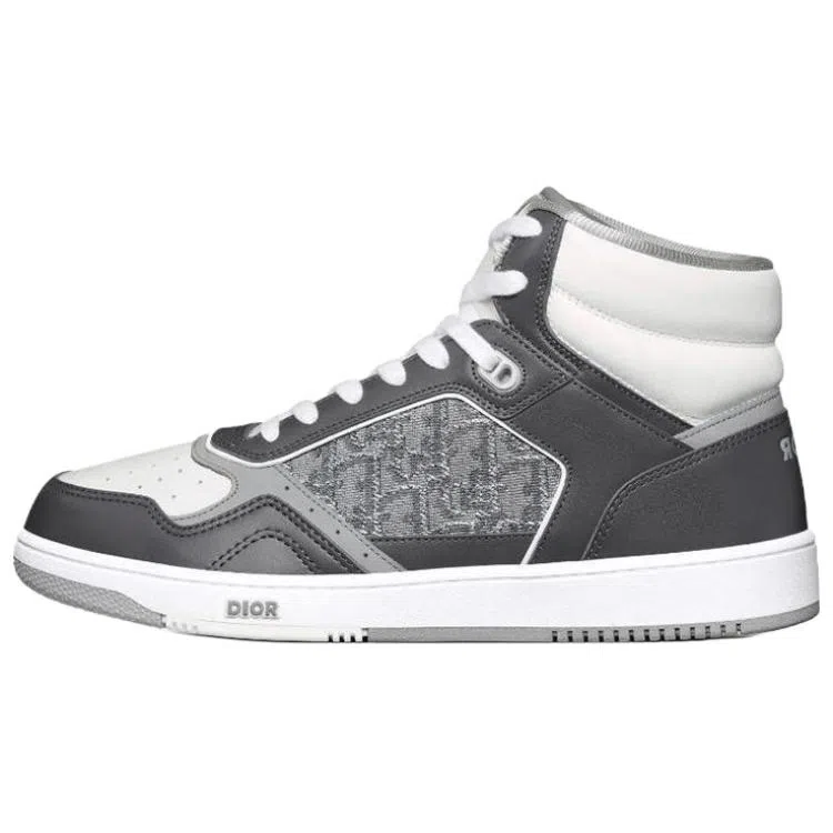 DIOR B27 Leather Oblique High Top Sneakers Gray