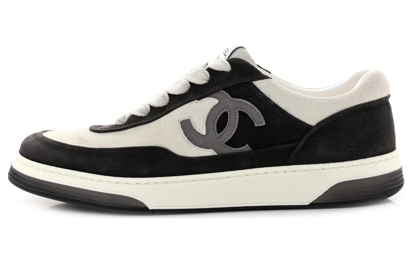 CHANEL Logo Low Top Sneakers Black White