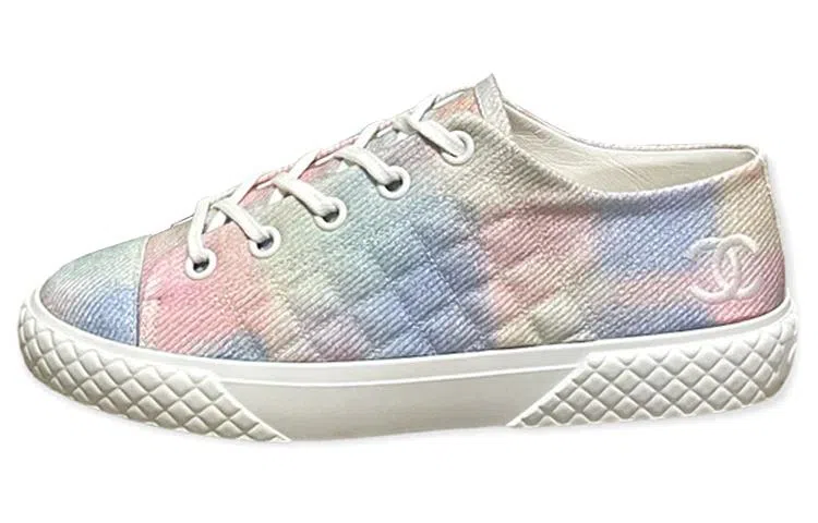 CHANEL Low Top Sneakers Pink Blue White