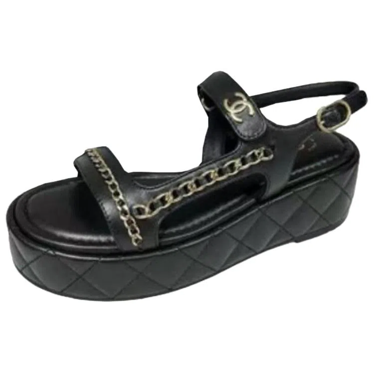 CHANEL 25S Round Toe Buckle Sandals Black
