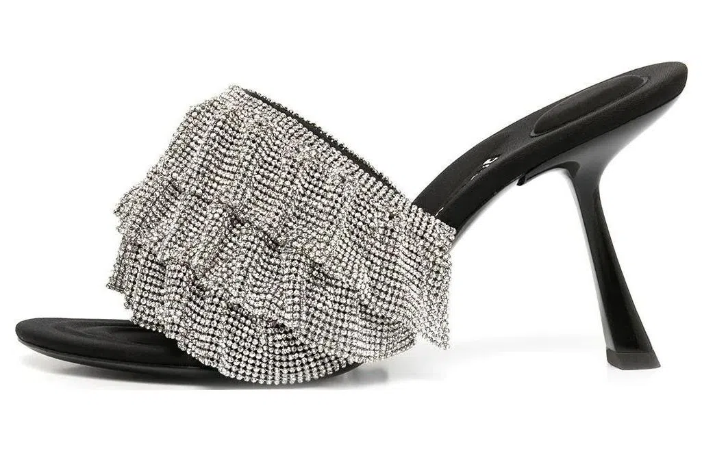 Alexander Wang Toe Slip-On Sandals Black Silver