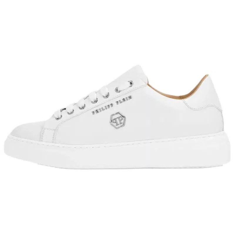 PHILIPP PLEIN Hexagon White Leather Sneakers