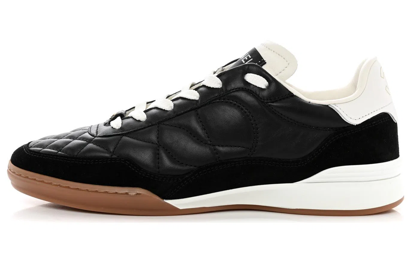 CHANEL Leather Round Toe Low Sneakers Black