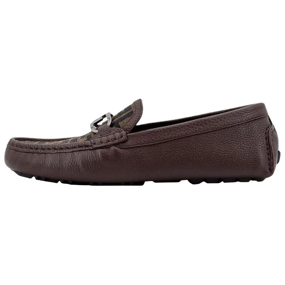 Fendi Leather Slip-On Loafers Brown