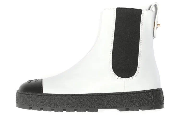 CHANEL Chelsea Boots White Black