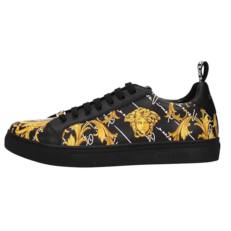 Versace Low Top Leather Sneakers Black Yellow