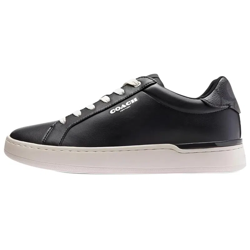 COACH Leather Round Toe Low Top Sneakers Black