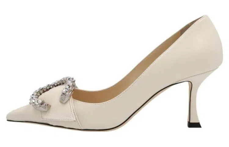 Jimmy Choo Crystal Embellished Pointed Toe Heels White
