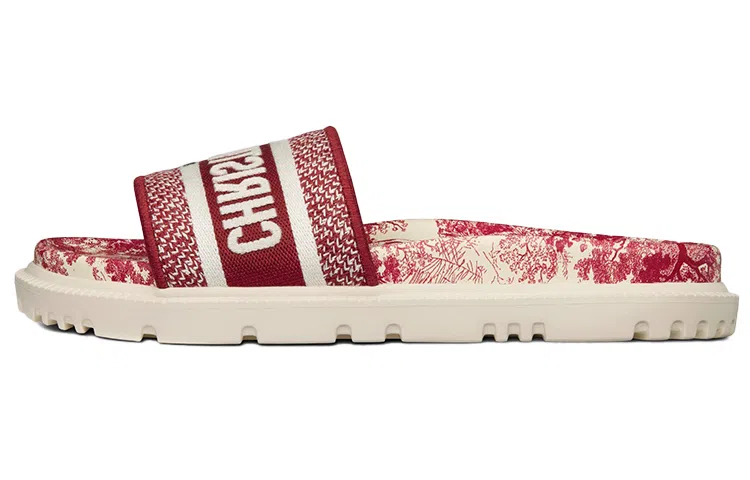 DIOR Dway Cotton Embroidered Slides Red