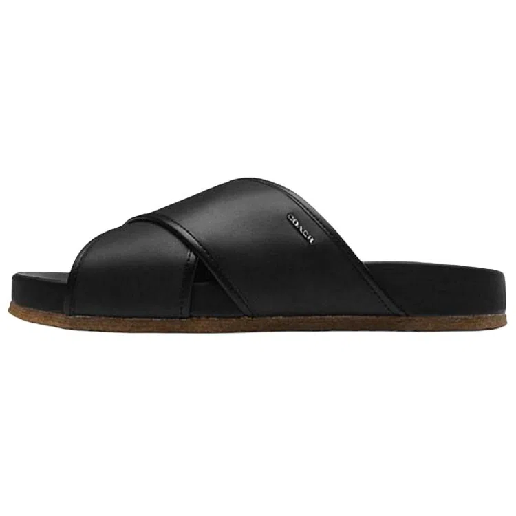 Coach Cross Strap Slide Black