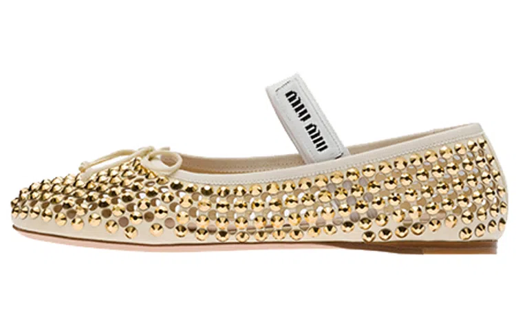 Miu Miu Crystal Satin Flats Yellow