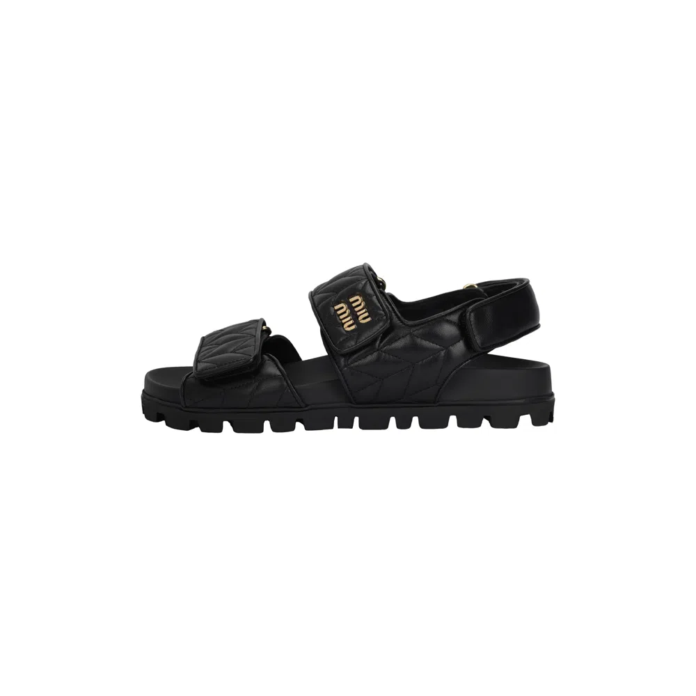 Miu Miu Leather Open Toe Sandals Black