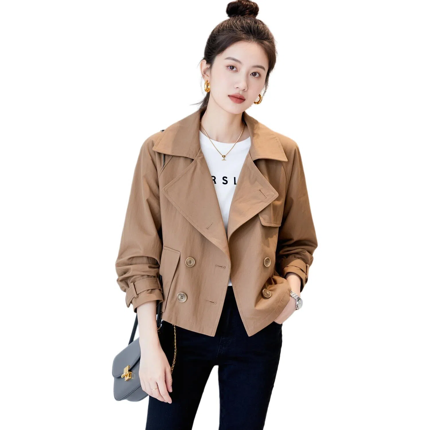 【dme】 小个子短双排扣翻领风衣 女款