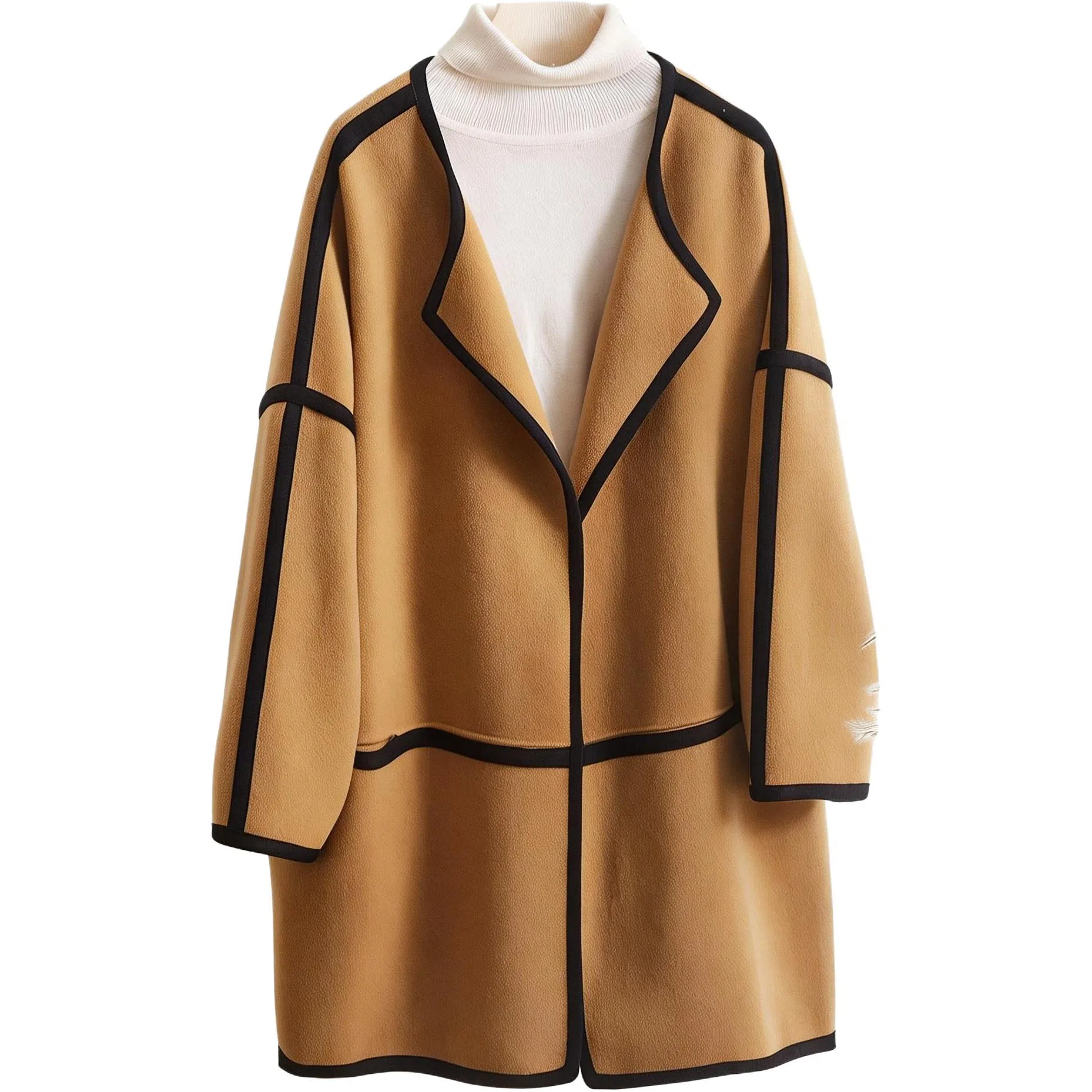 【dme】 气质撞色翻领中长款双面呢长袖大衣 女款