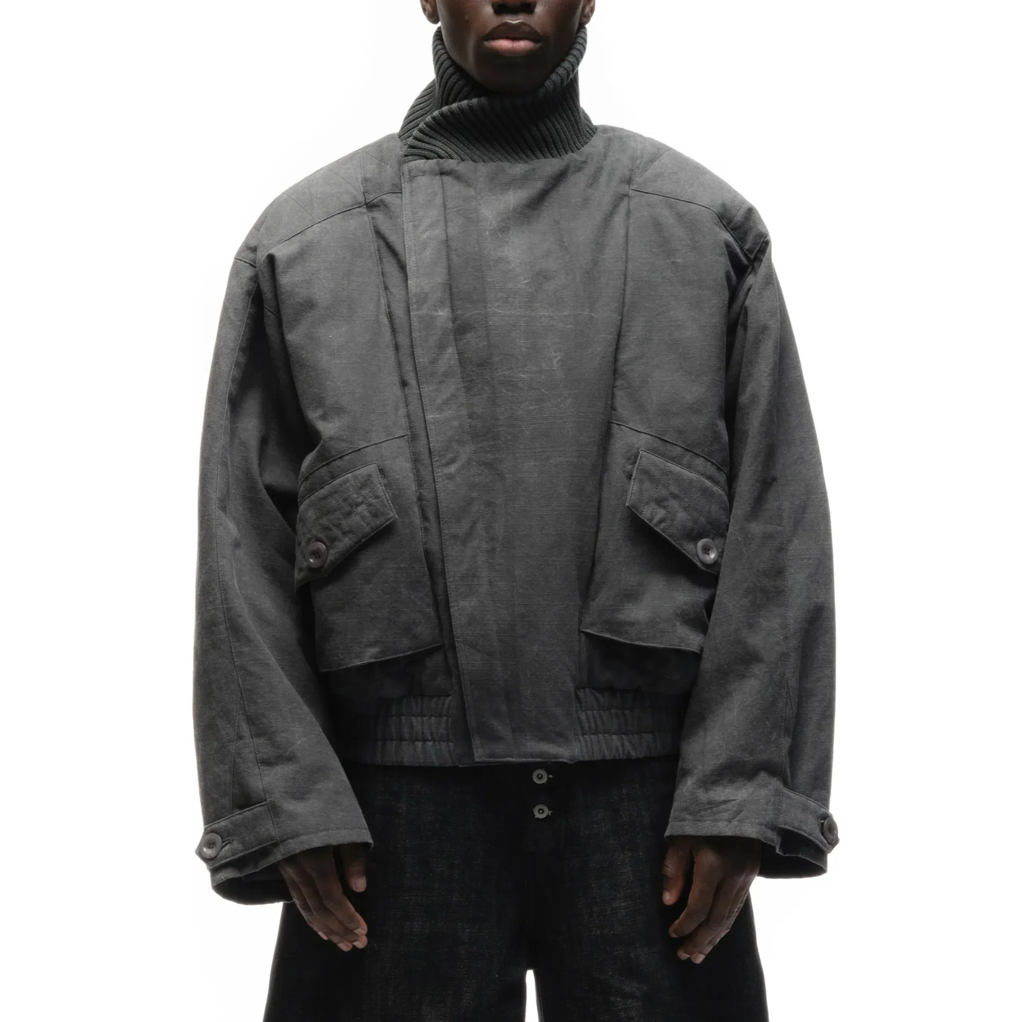 NOFAITH STUDIOS JAPANESE FLIGHT PADDED BOMBER JACKET STRUCTURED GREY