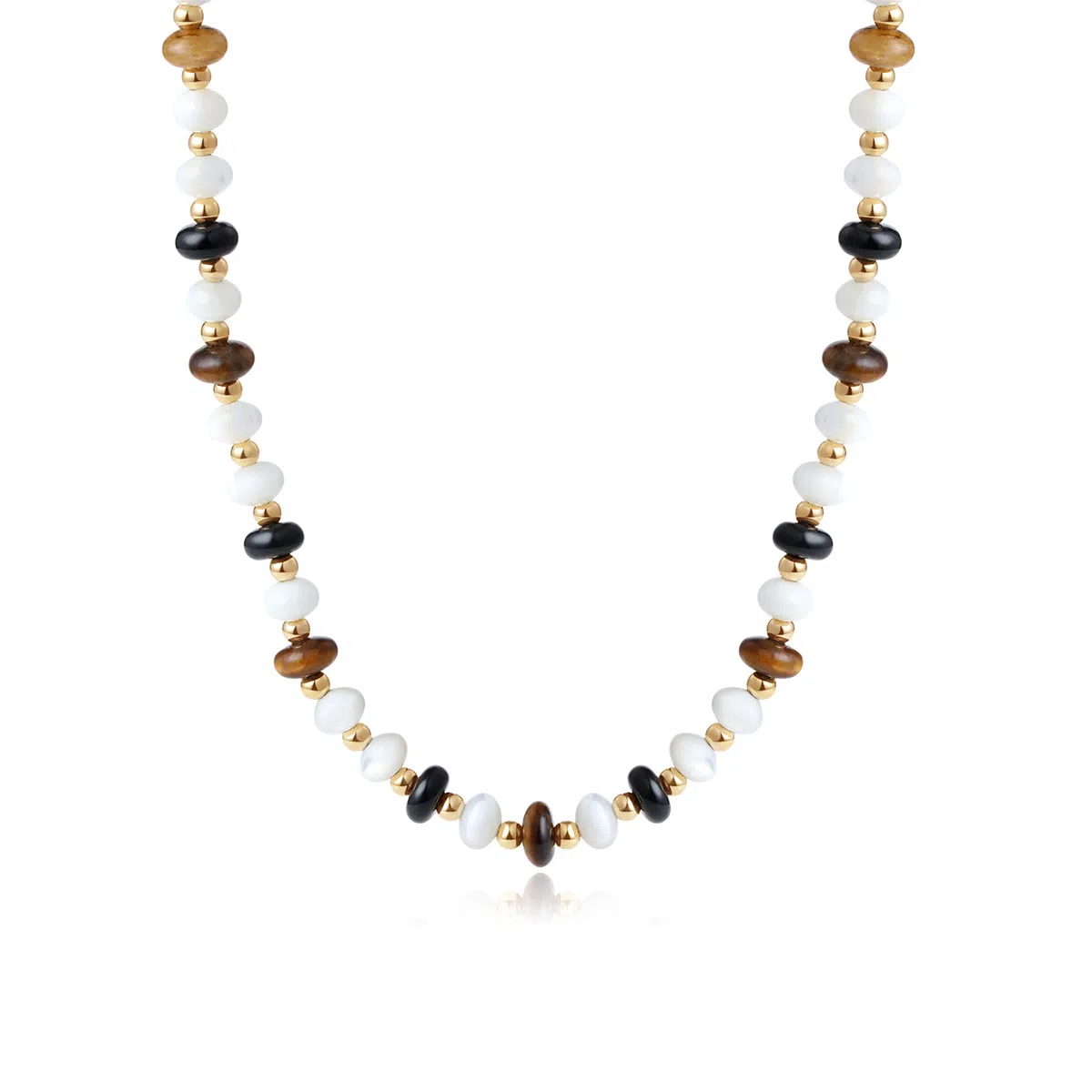 六福珠宝 【吸金旺事业】设计感轻奢时尚美拉德风木变石玛瑙混搭个性锁骨链不规则串珠链#好运天然 虎眼石 项链 女款