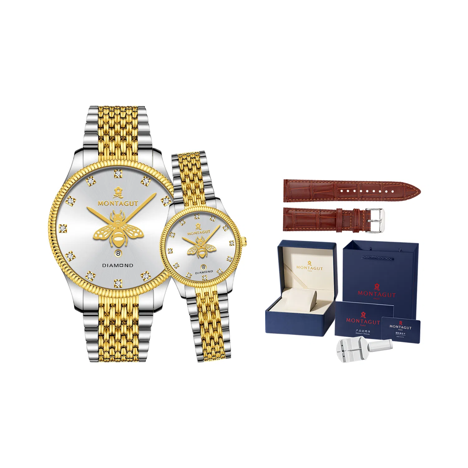 梦特娇 时尚简约气质百搭 石英机芯 精钢表带 国表 女表 金色表盘 夜光防水