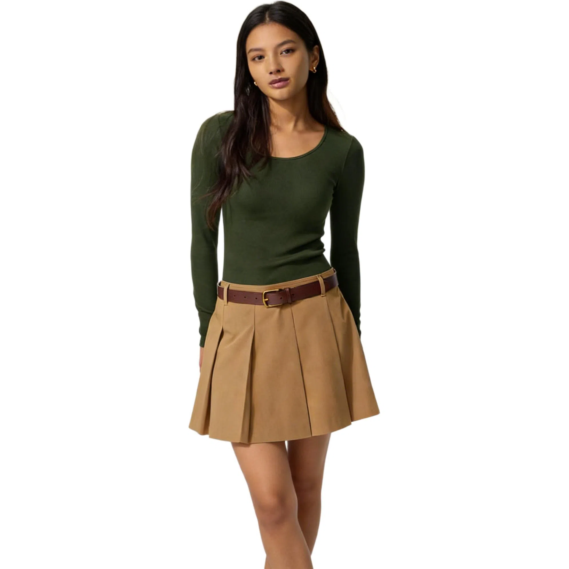 UNIQLO Slim Ribbed U-Neck Long Sleeve Tee Women