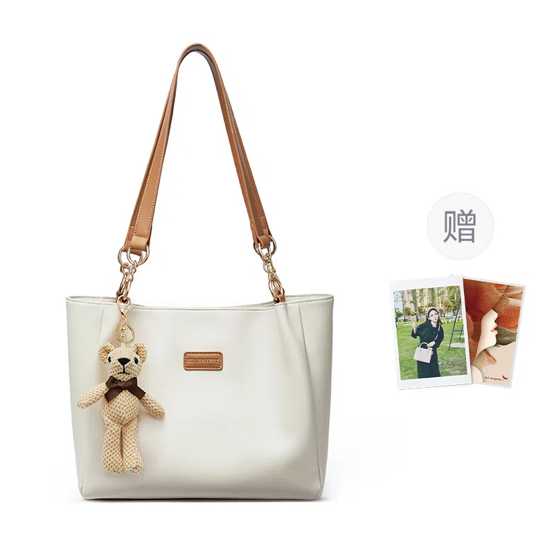 红蜻蜓 学院风撞色 小众高级感百搭实用上学通勤 牛皮 手提包单肩包 常规 女款 米白色