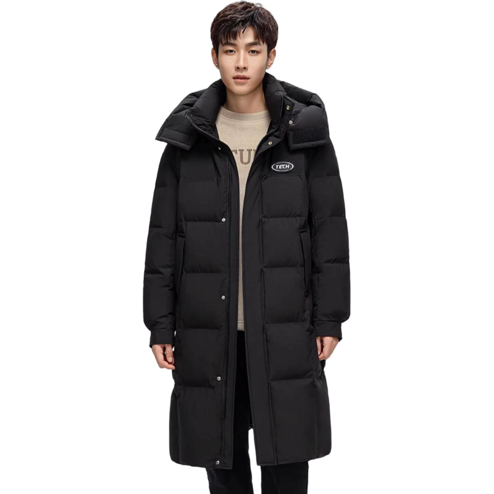 鸭鸭 拼色加厚长款休闲长袖羽绒服 男女同款