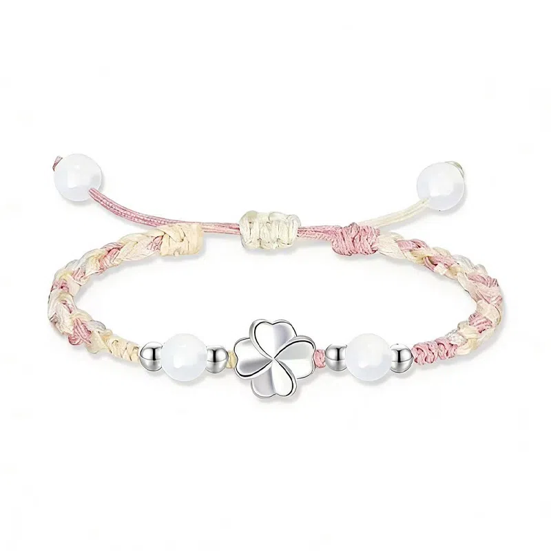 【999足银|四叶草】 凤祥囍事 老凤祥 森系小清新轻奢经典幸运草小众设计优雅百搭精致气质手工编织绳 大小可调节 纯银 手绳 男女同款情侣款