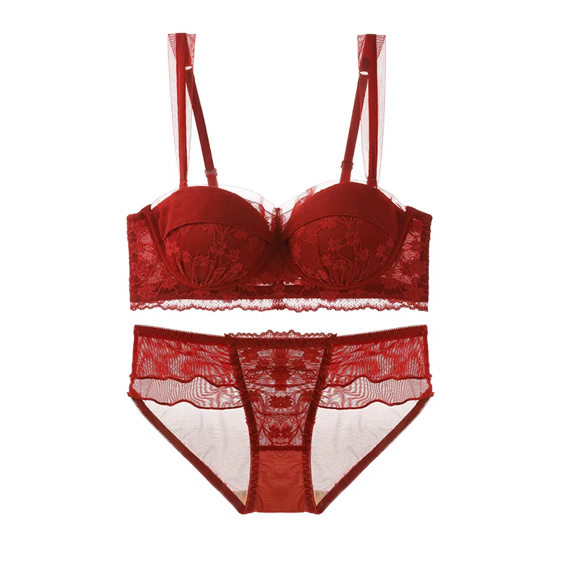 内在密码 低胸二分之一半杯小胸聚拢本命年显大蕾丝结婚新娘内衣裤套装 女款
