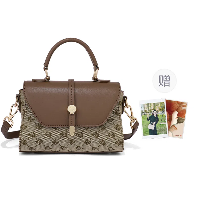 红蜻蜓 经典复古设计妈妈包老花满印时尚百搭包通勤 超细纤维合成革 手提包斜挎包 常规 女款 浅咖啡色