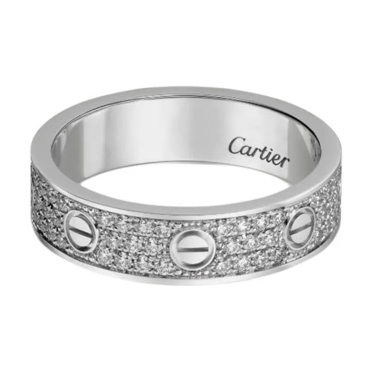 Cartier Love Full Diamond Ring 18K White Gold Wide