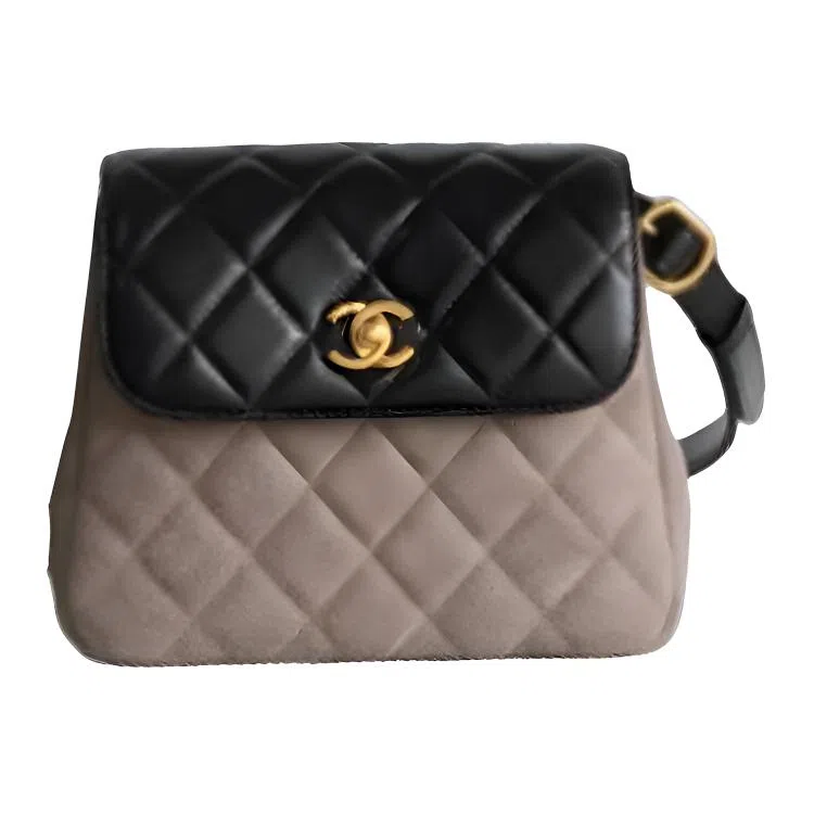 CHANEL 25B Quilted Shoulder Bag Black Khaki