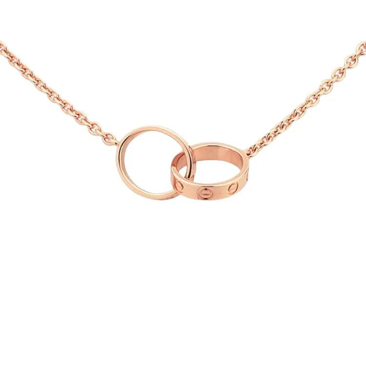 Cartier Love Double Ring Necklace 18k Rose Gold