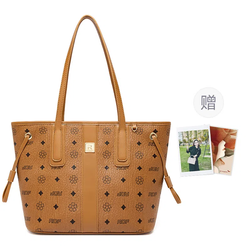 红蜻蜓 复古通勤印花百搭高颜值托特包 合成革 单肩包 常规 女款 金棕色