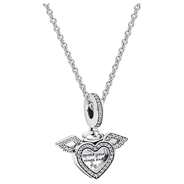 Pandora Angel Wing Heart Necklace Set Silver