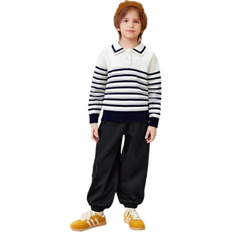 十月妈咪毛衣 线衫条纹翻领 儿童款